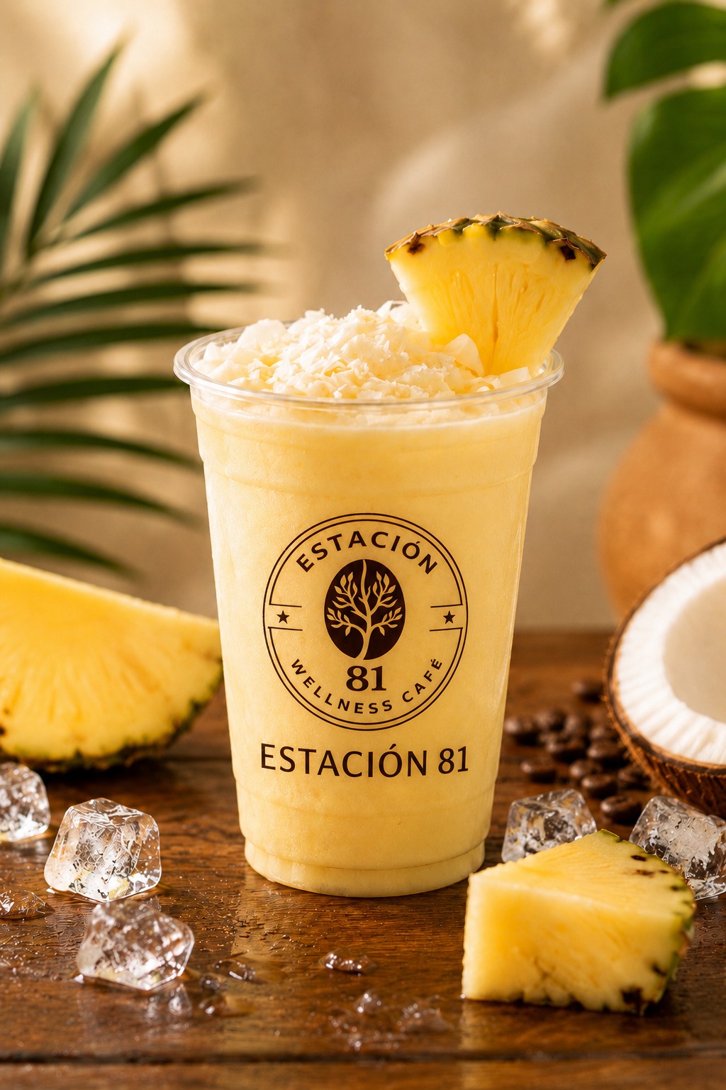 Bebida de piña y coco en un vaso de Estación 81